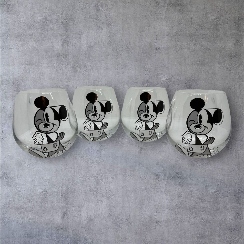 Joyjolt Disney MICKEY MOUSE CONSTRUCTIVE Stemless Wine Drinking Glasses Set Of 4